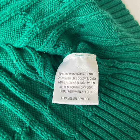 Charter Club Preppy Cotton Cable Knit Crewneck Sweater in Emerald Green - Picture 6 of 10